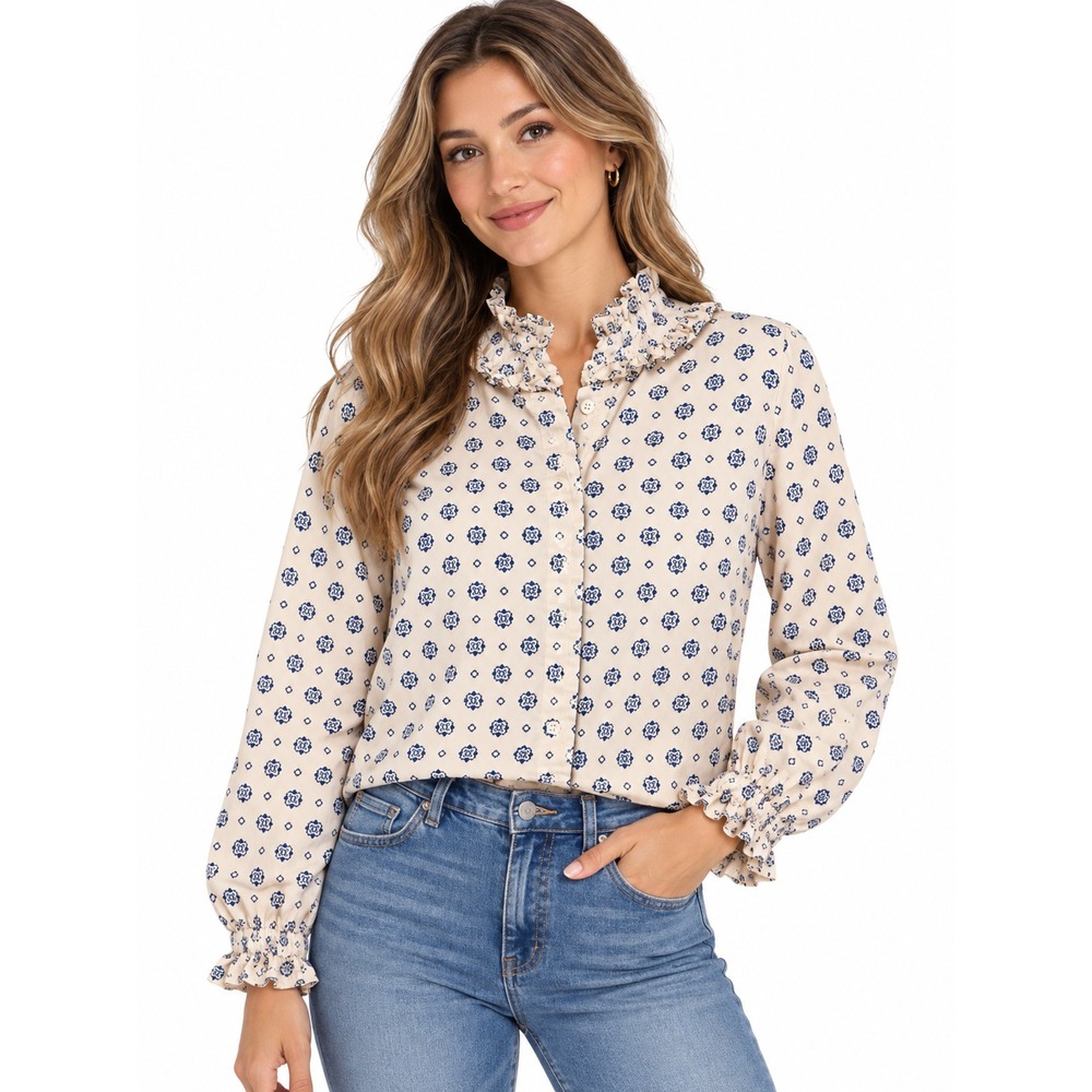 J.Crew Re-imagined Ruffle Neck Button Shirt Women's Size 2 Light Pink